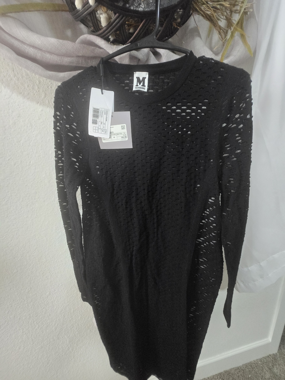 Missoni Black Long-Sleeve Openwork Knit Sheath Dress